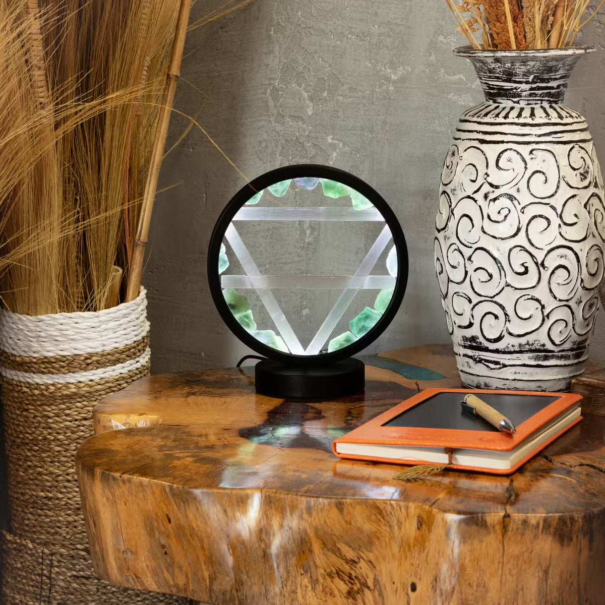 Earth element halo lamp - Aventurine & Selenite (satin spar)