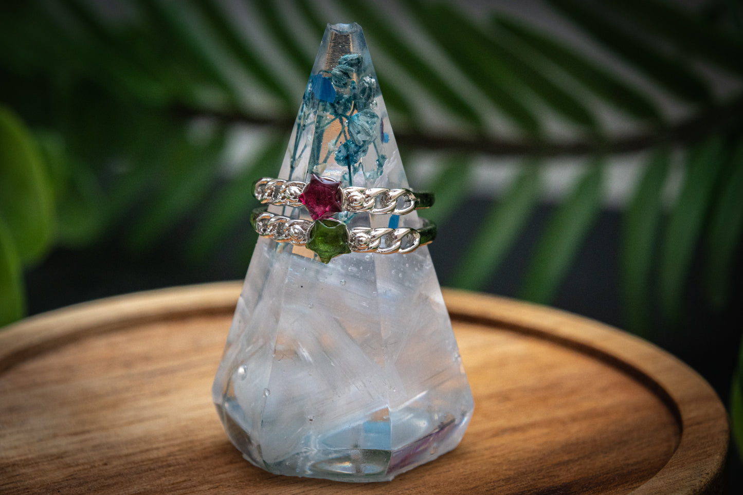 Mini tourmaline star adjustable ring