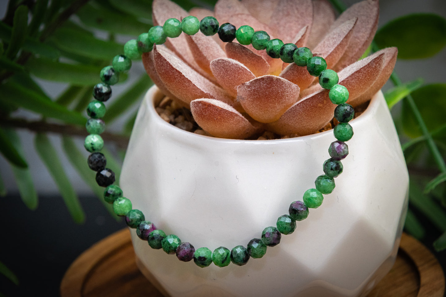 4mm ruby in zoisite multi faceted power bracelet