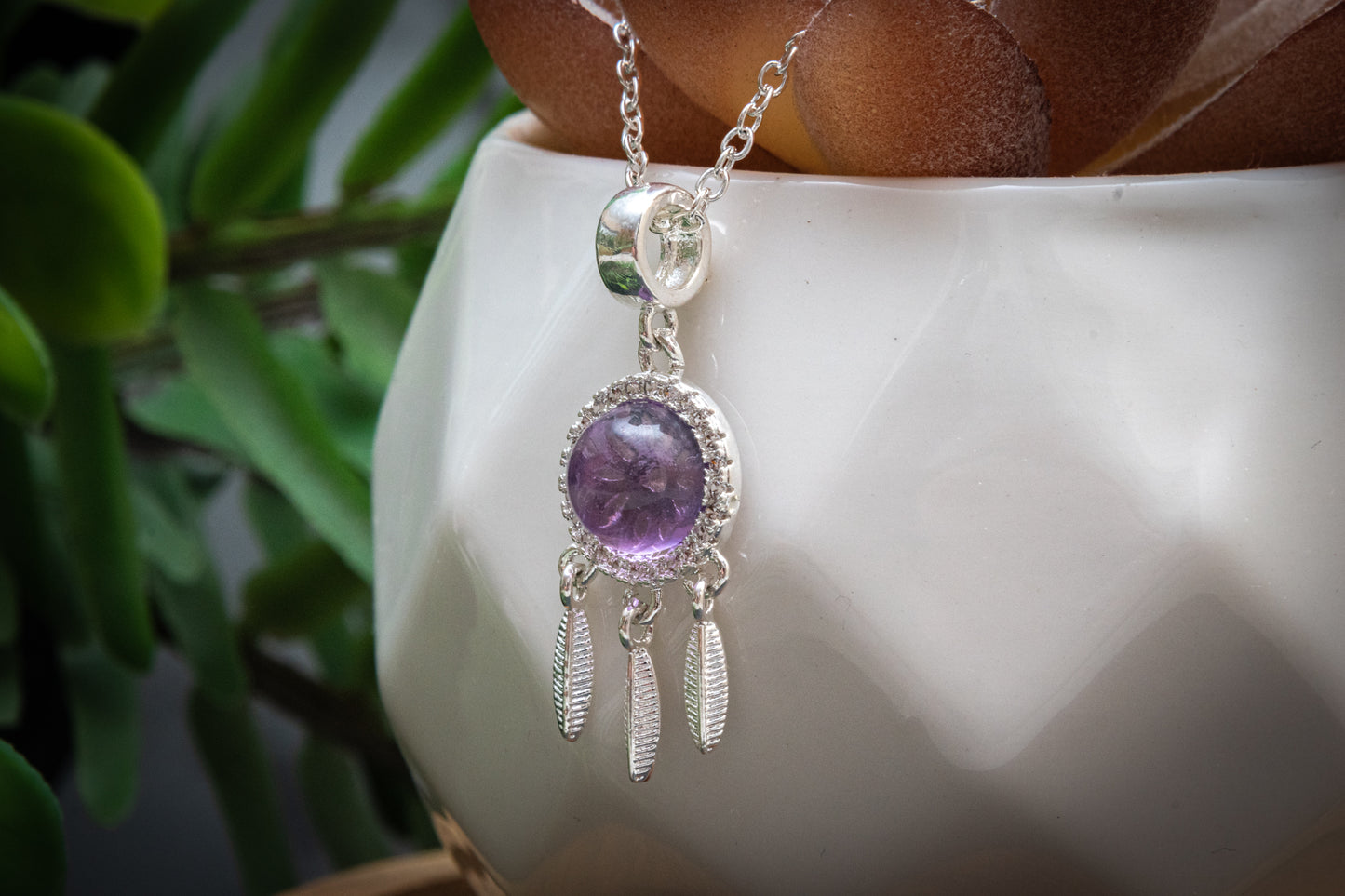Amethyst dream catcher necklace
