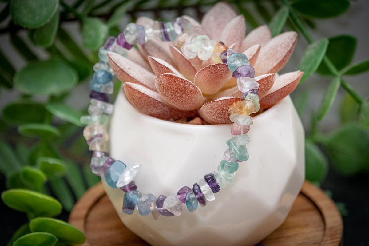 Rainbow fluorite chip bracelet