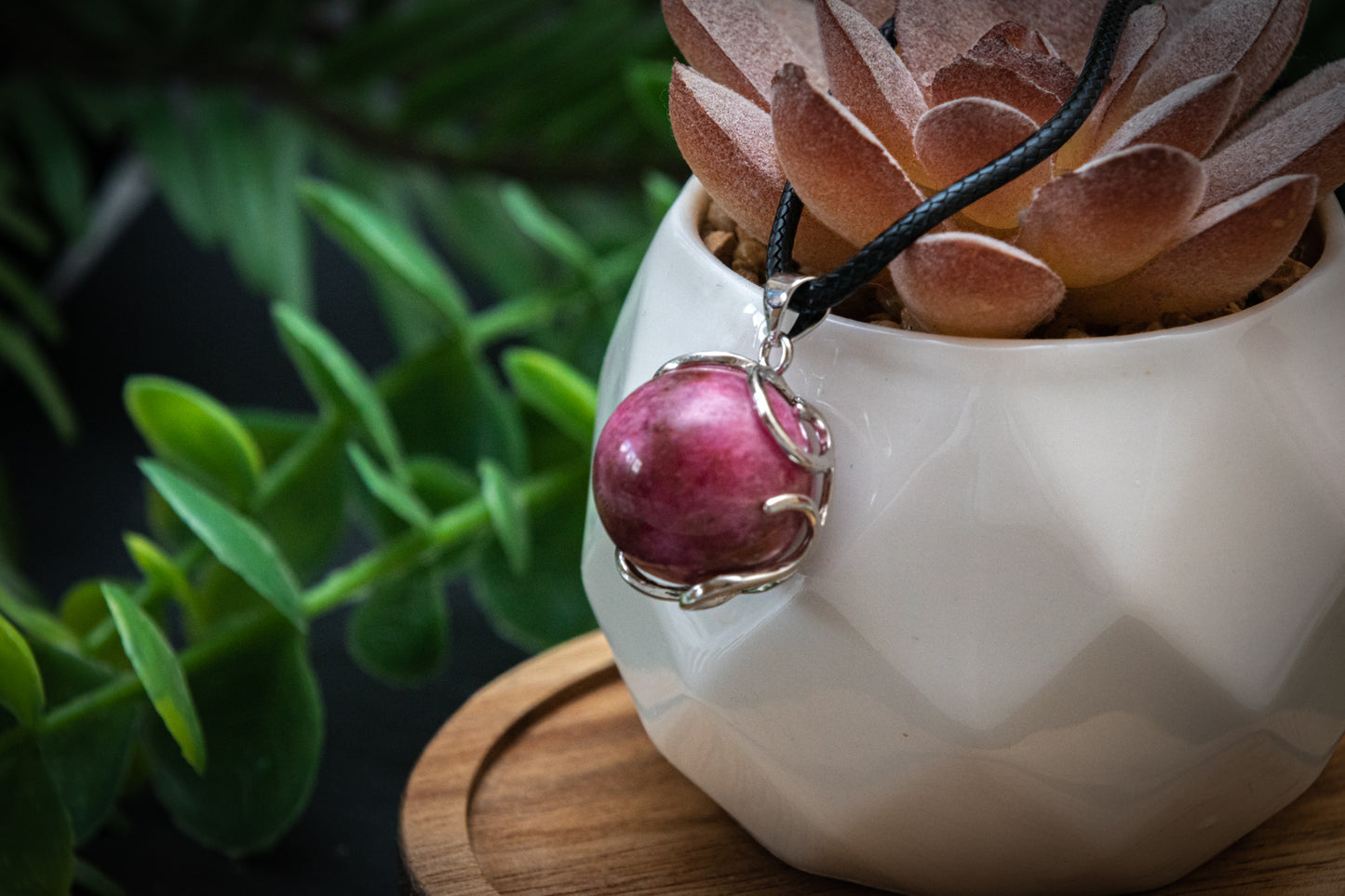 Rhodonite mini sphere necklace