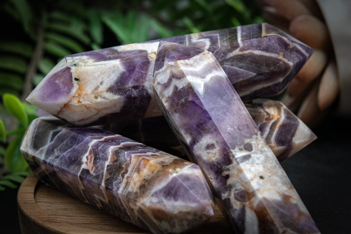 Chevron amethyst double terminated point