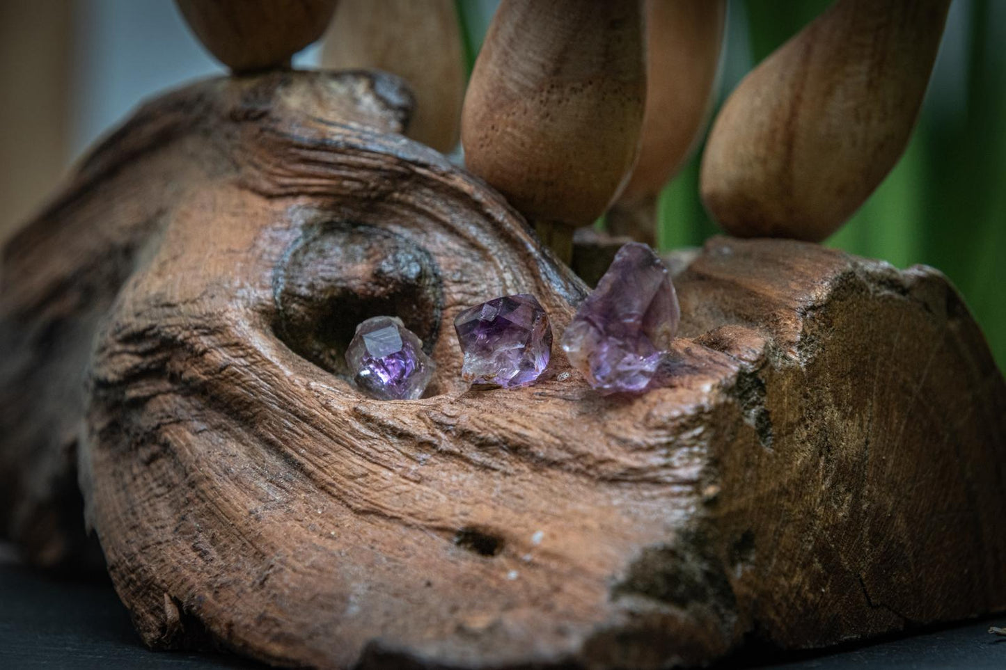 Shangaan amethyst diamonds in magnifying display case