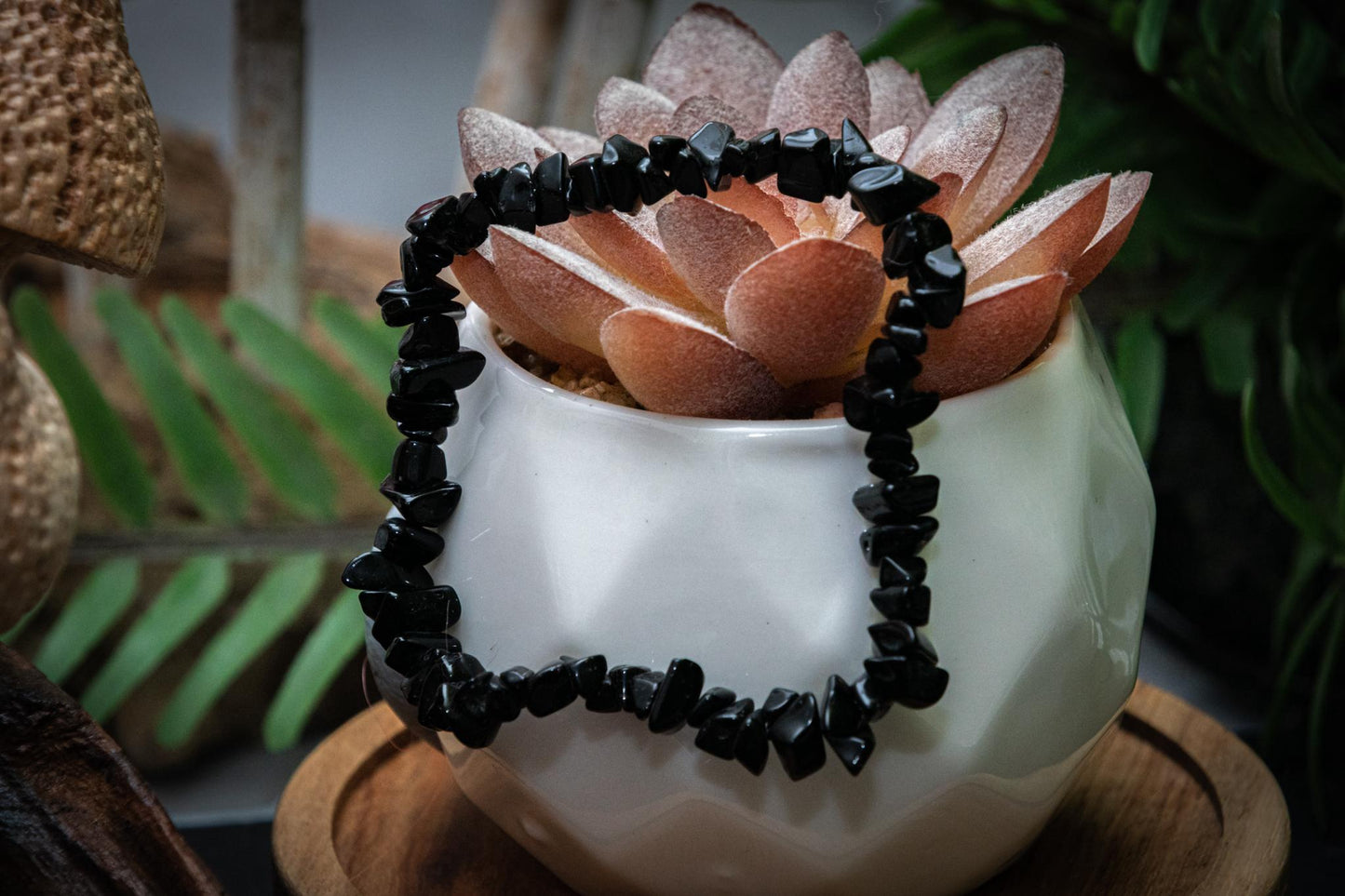 Black obsidian chip bracelet