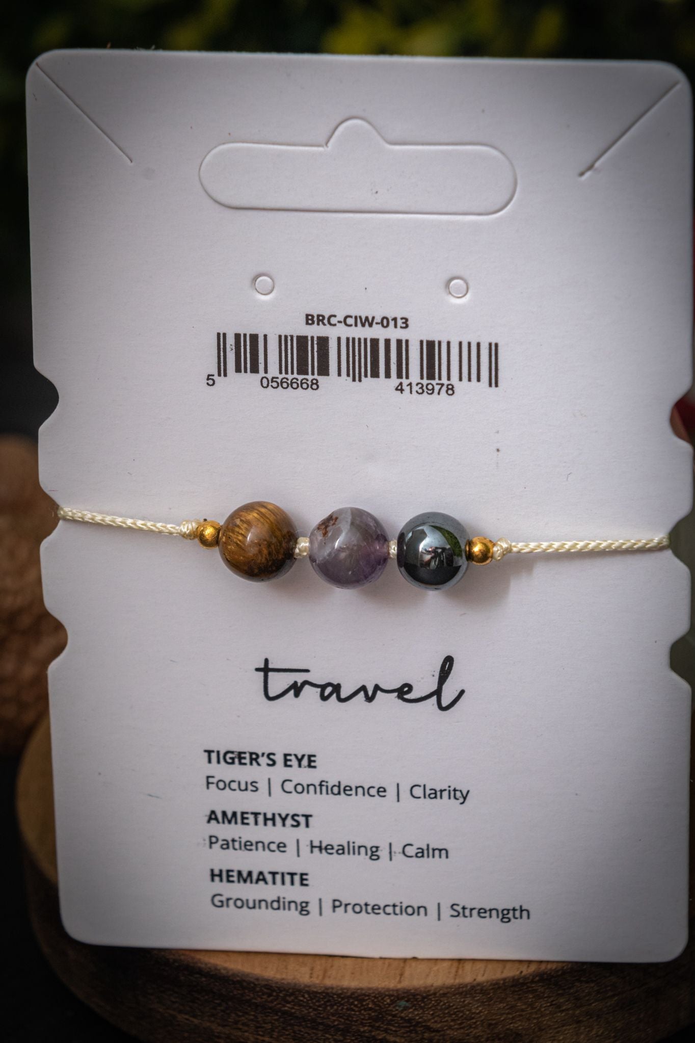 Travel crystal intention adjustable corded bracelet - Tigers eye, Amethyst & Hematite