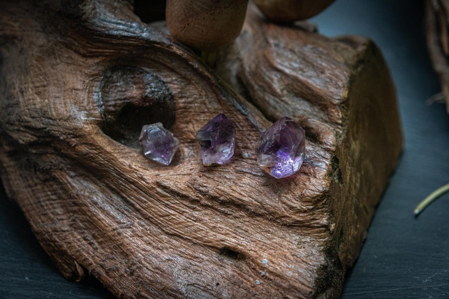 Shangaan amethyst diamonds in magnifying display case