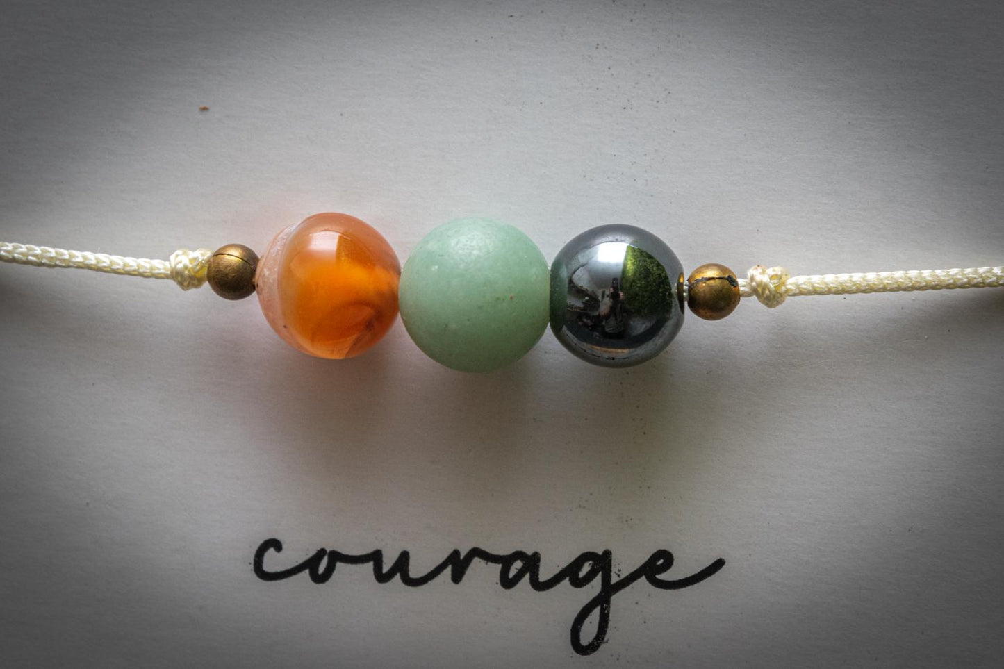 Courage crystal intention adjustable corded bracelet - Red Carnelian, Amazonite & Hematite
