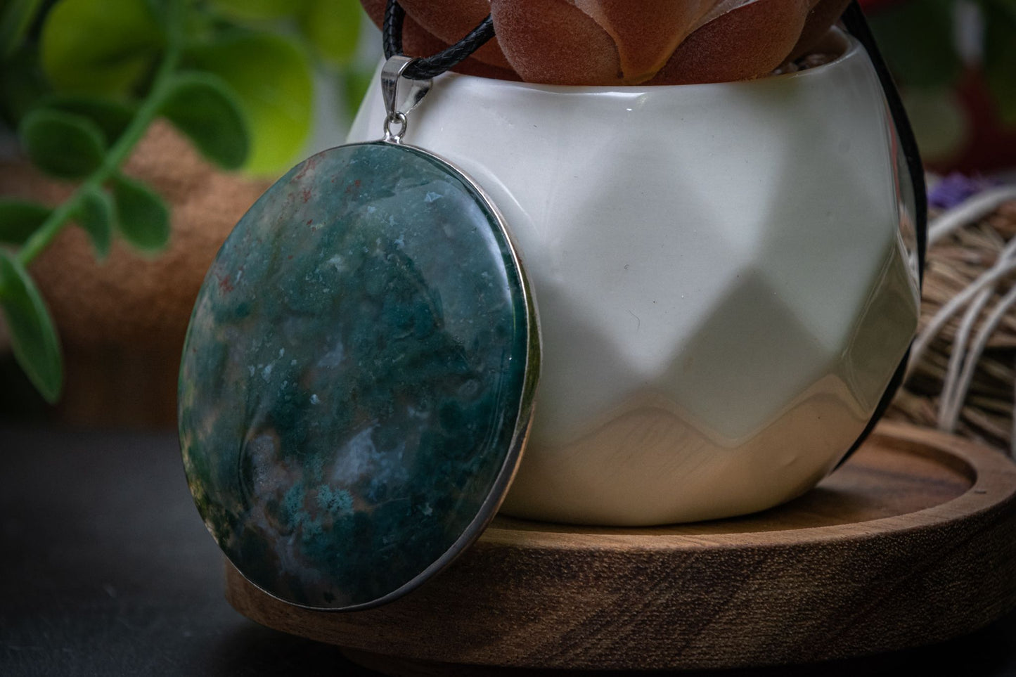 Moss agate large statement necklace