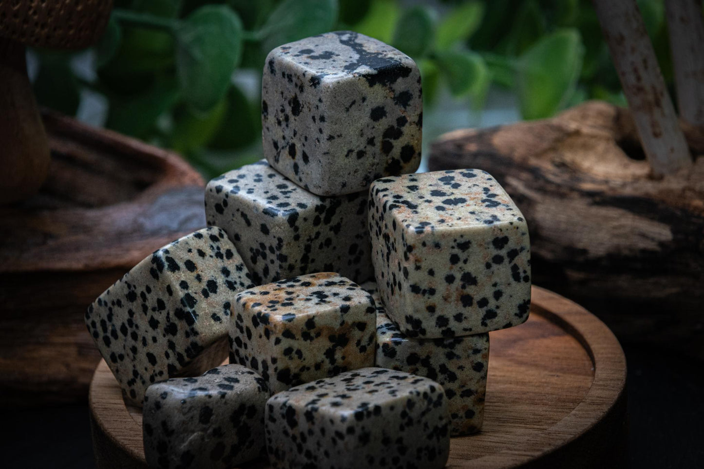 Dalmatian jasper cube carving