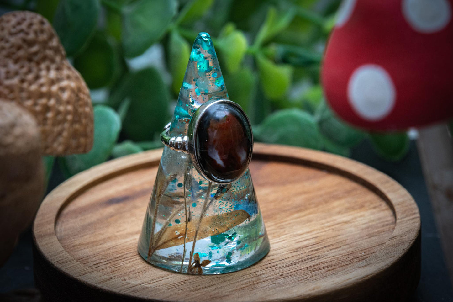 Moss agate statement adjustable ring