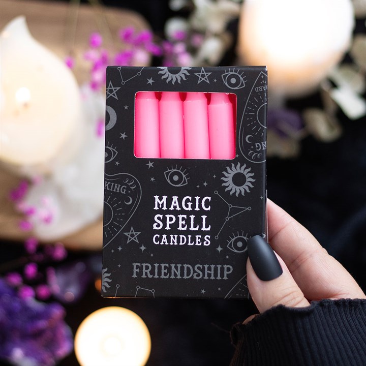 Pack of 12 pink 'FRIENDSHIP' spell candles