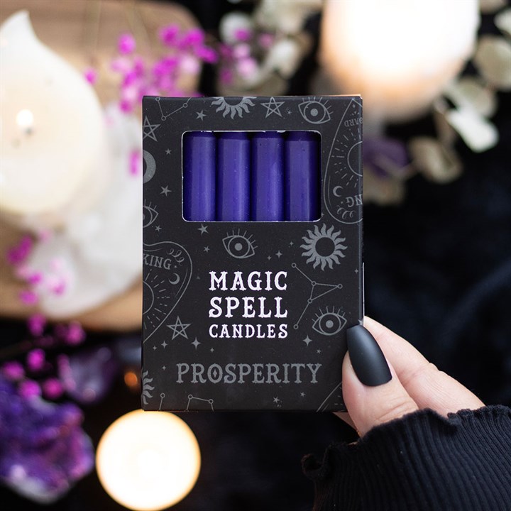 Pack of 12 purple 'PROSPERITY' spell candles