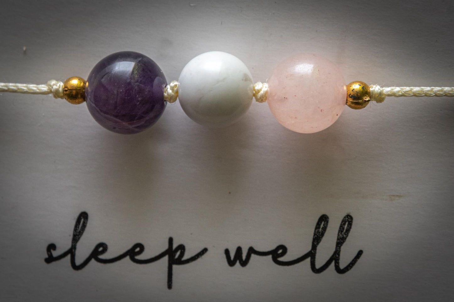 Sleep well crystal intention adjustable corded bracelet - Amethyst, Howlite & Rose Quartz