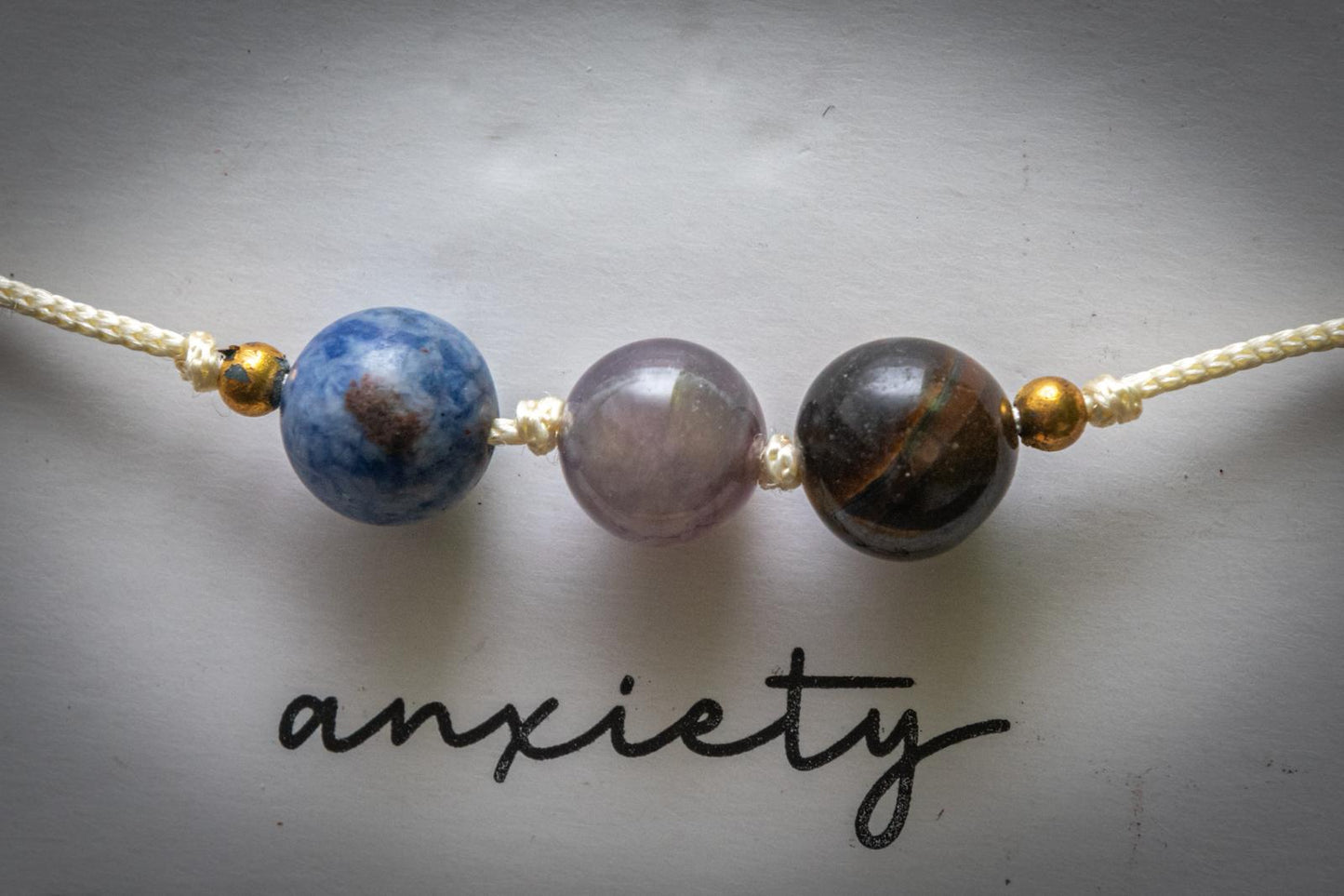 Anxiety crystal intention corded bracelet - Sodalite, Amazonite & Tigers eye