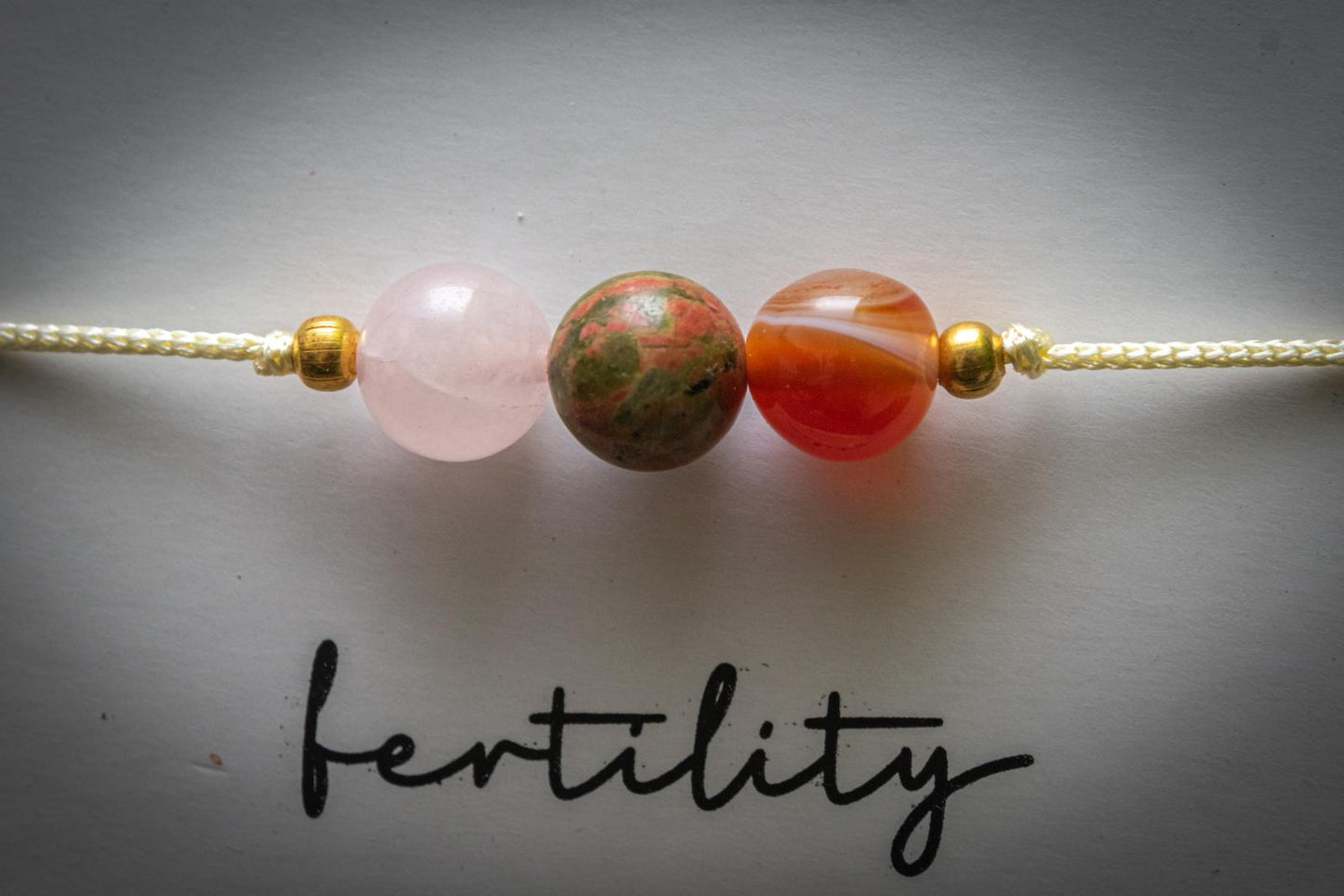 Fertility crystal intention adjustable corded bracelet - Rose quartz, Unakite & Red Carnelian