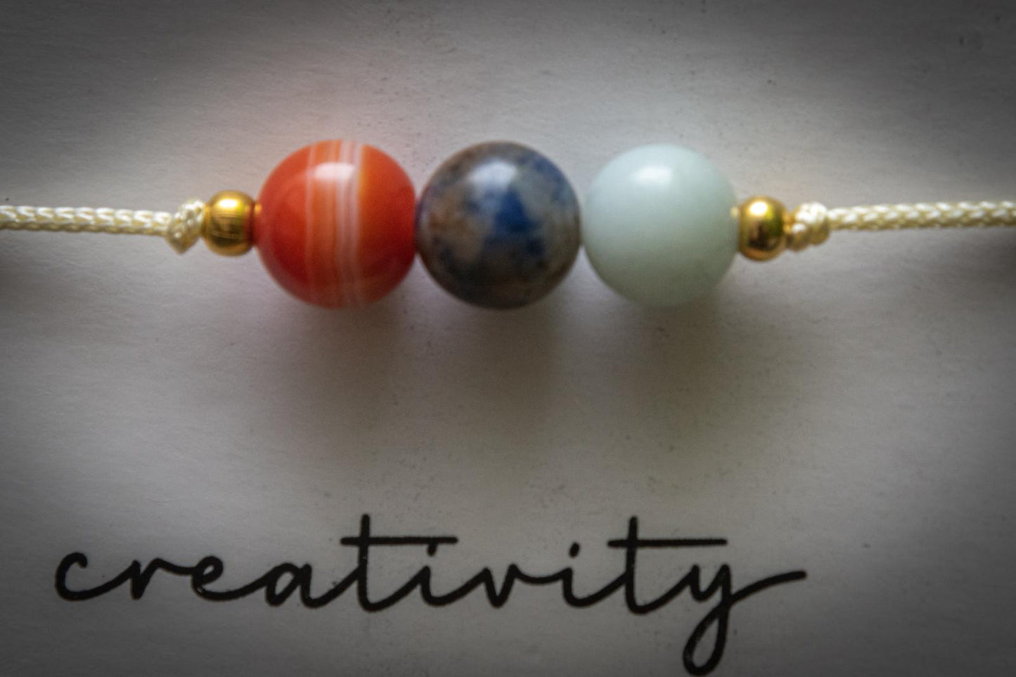 Creativity crystal intention adjustable corded bracelet - Red Carnelian, Sodalite & Amazonite
