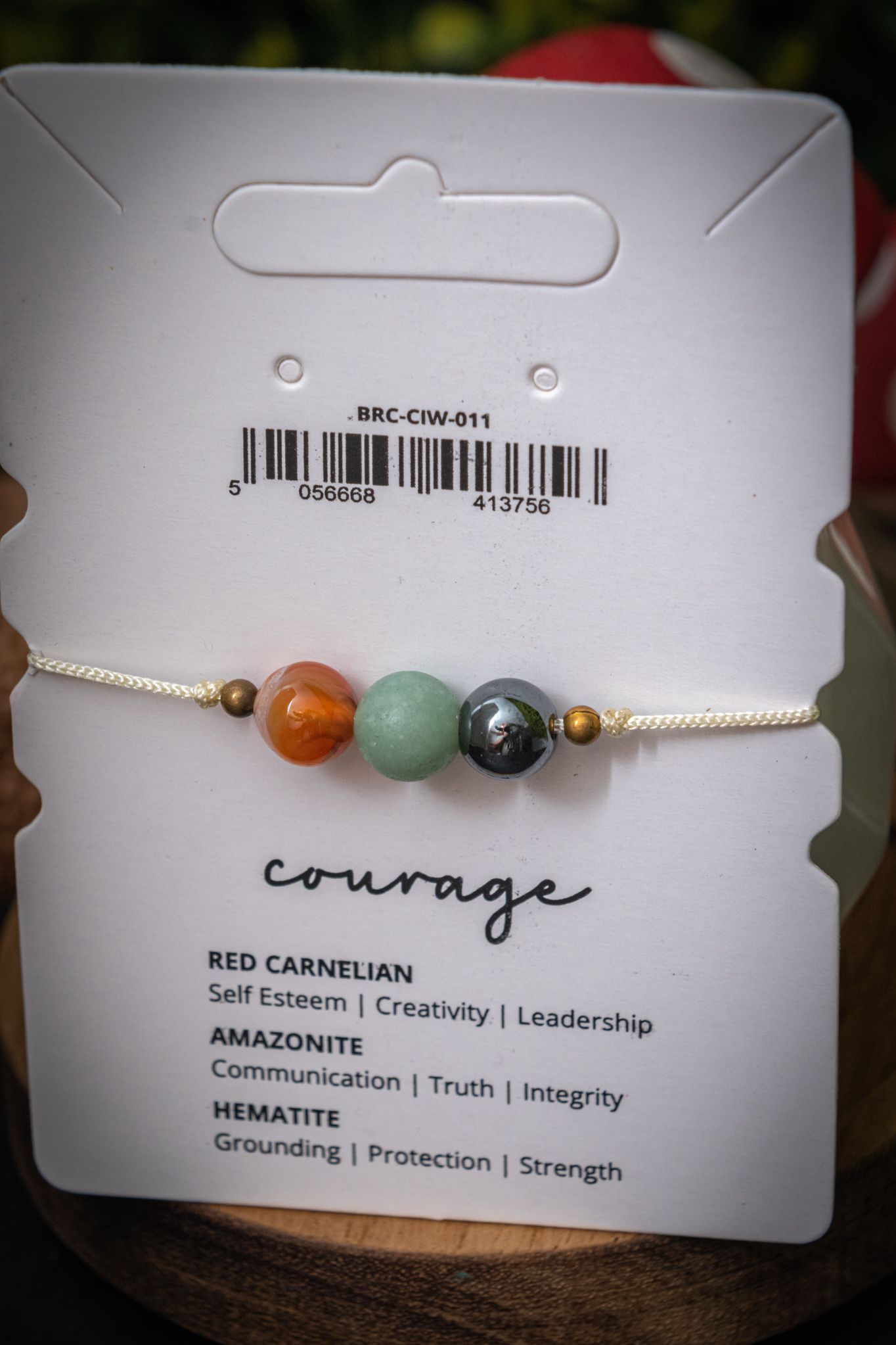 Courage crystal intention adjustable corded bracelet - Red Carnelian, Amazonite & Hematite