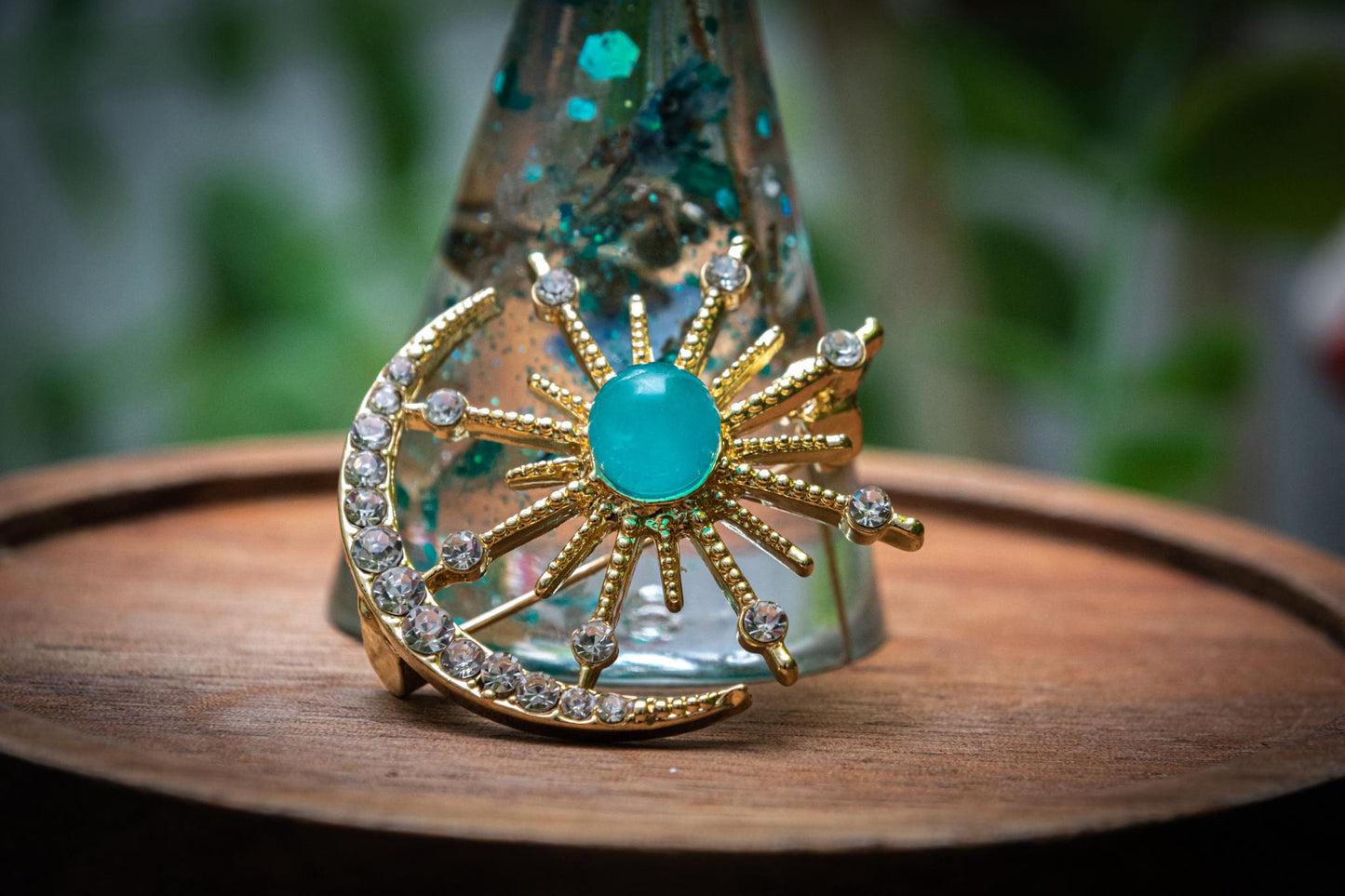 Amazonite moon brooch