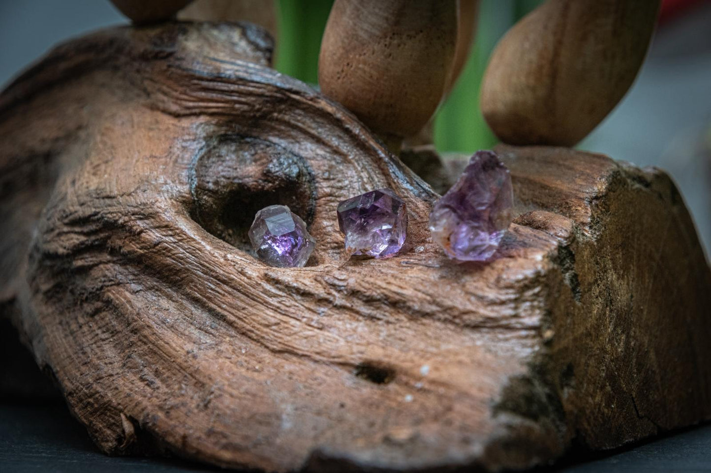 Shangaan amethyst diamonds in magnifying display case