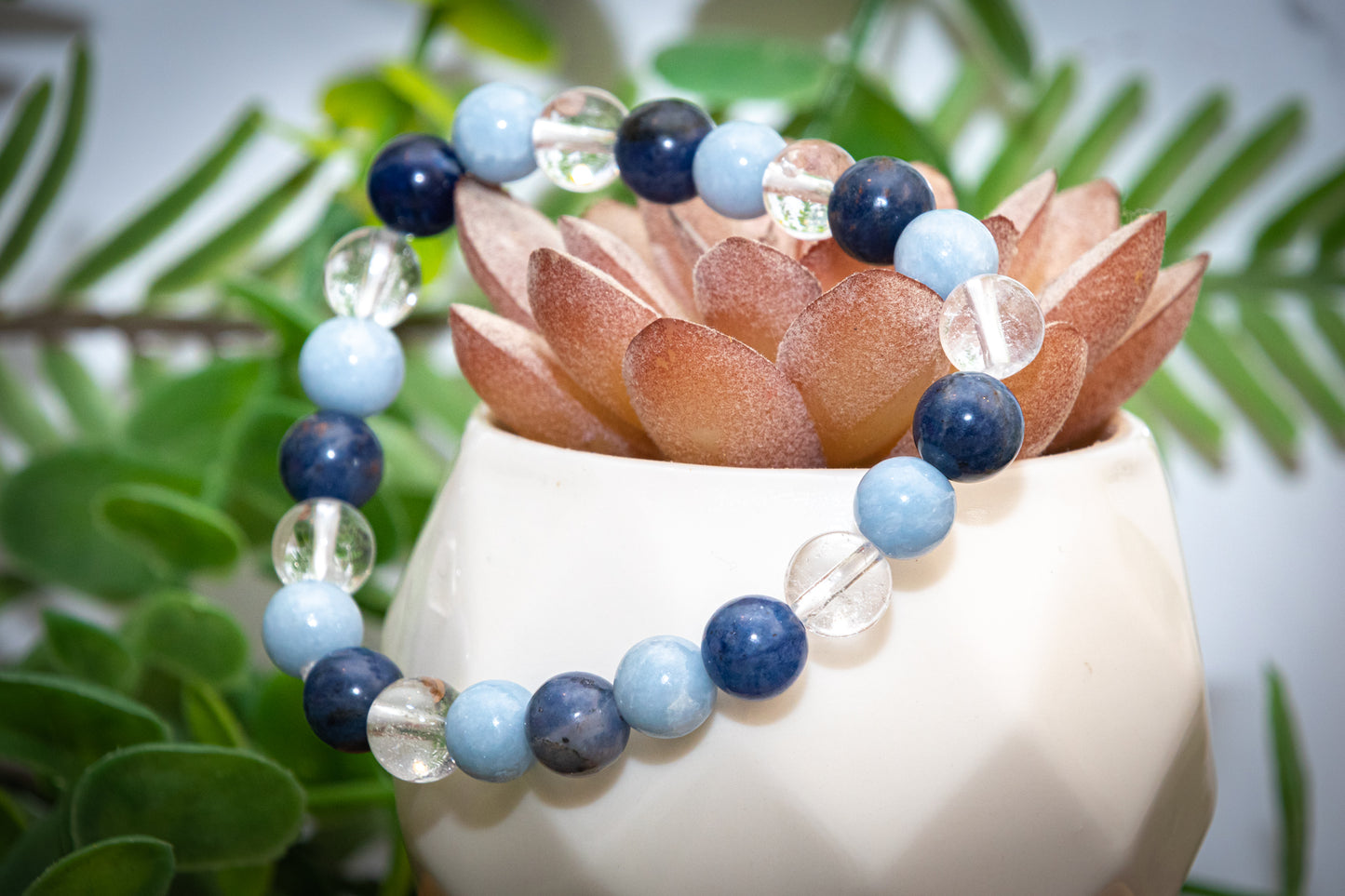 Angelite, sodalite and clear quartz mix power bracelet