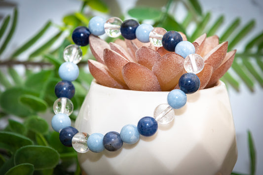 Angelite, sodalite and clear quartz mix power bracelet