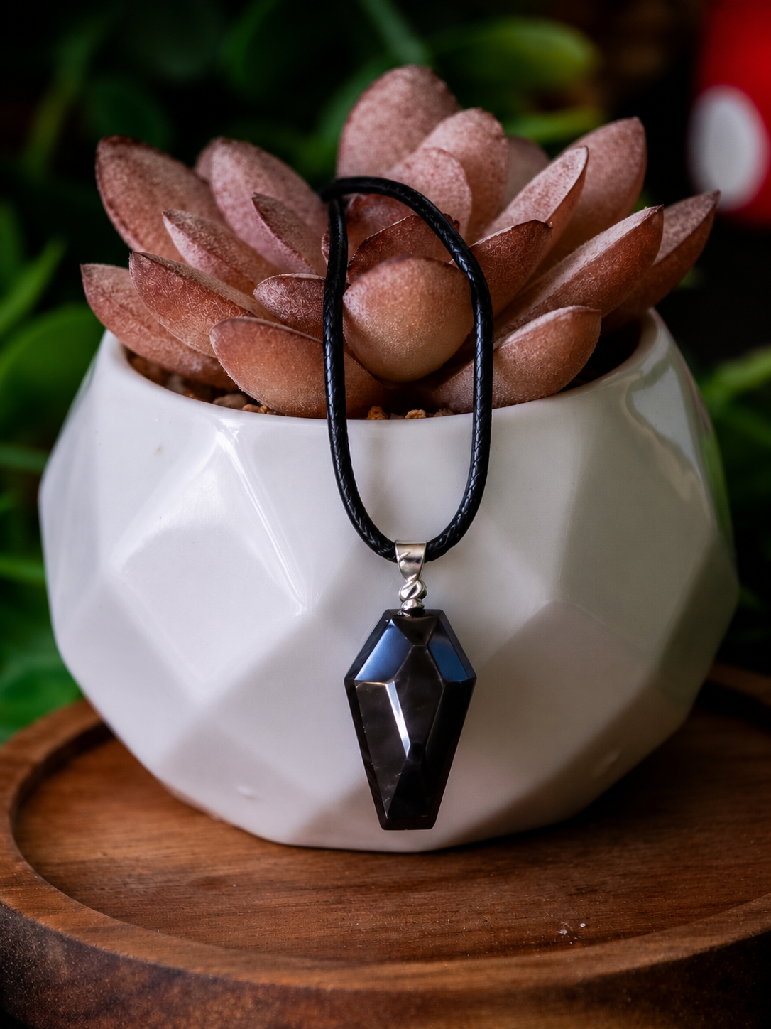 Black obsidian coffin necklace