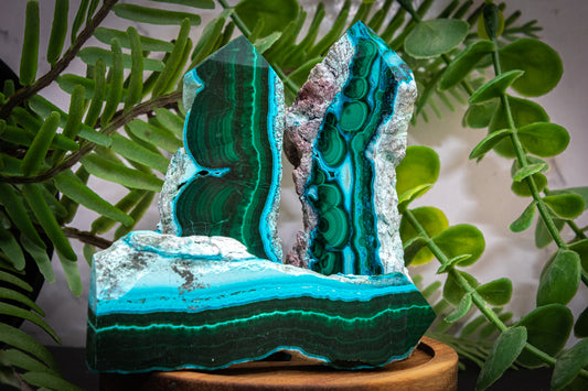 Chrysocolla mixed Malachite raw side point tower