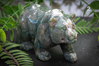 Moss agate bear carvings