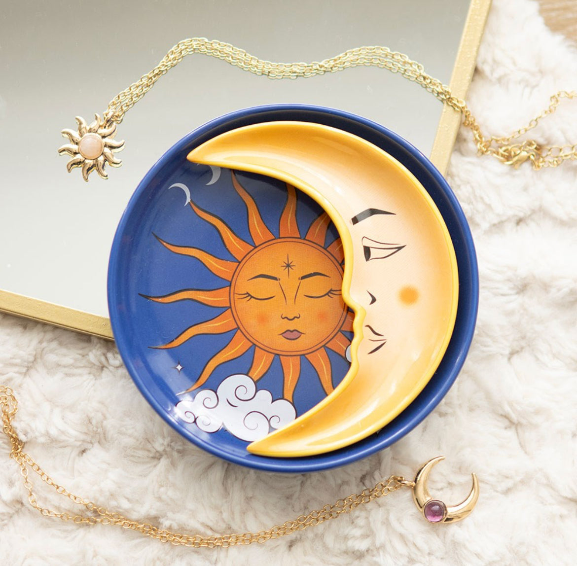 Sun and moon celestial stacking trinket dish