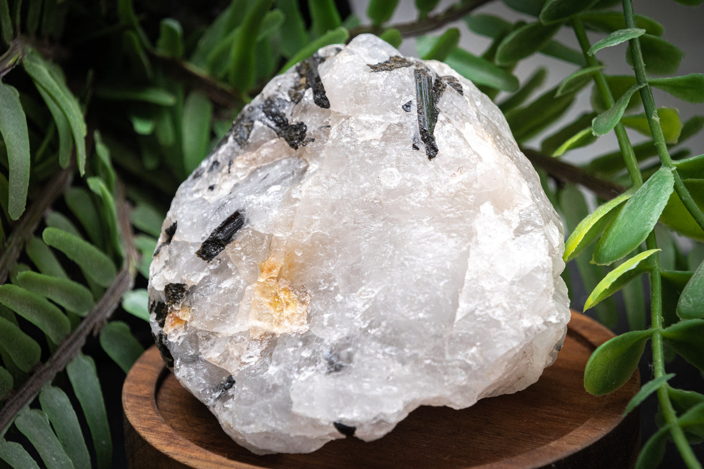 Green tourmaline in rough quartz chunk