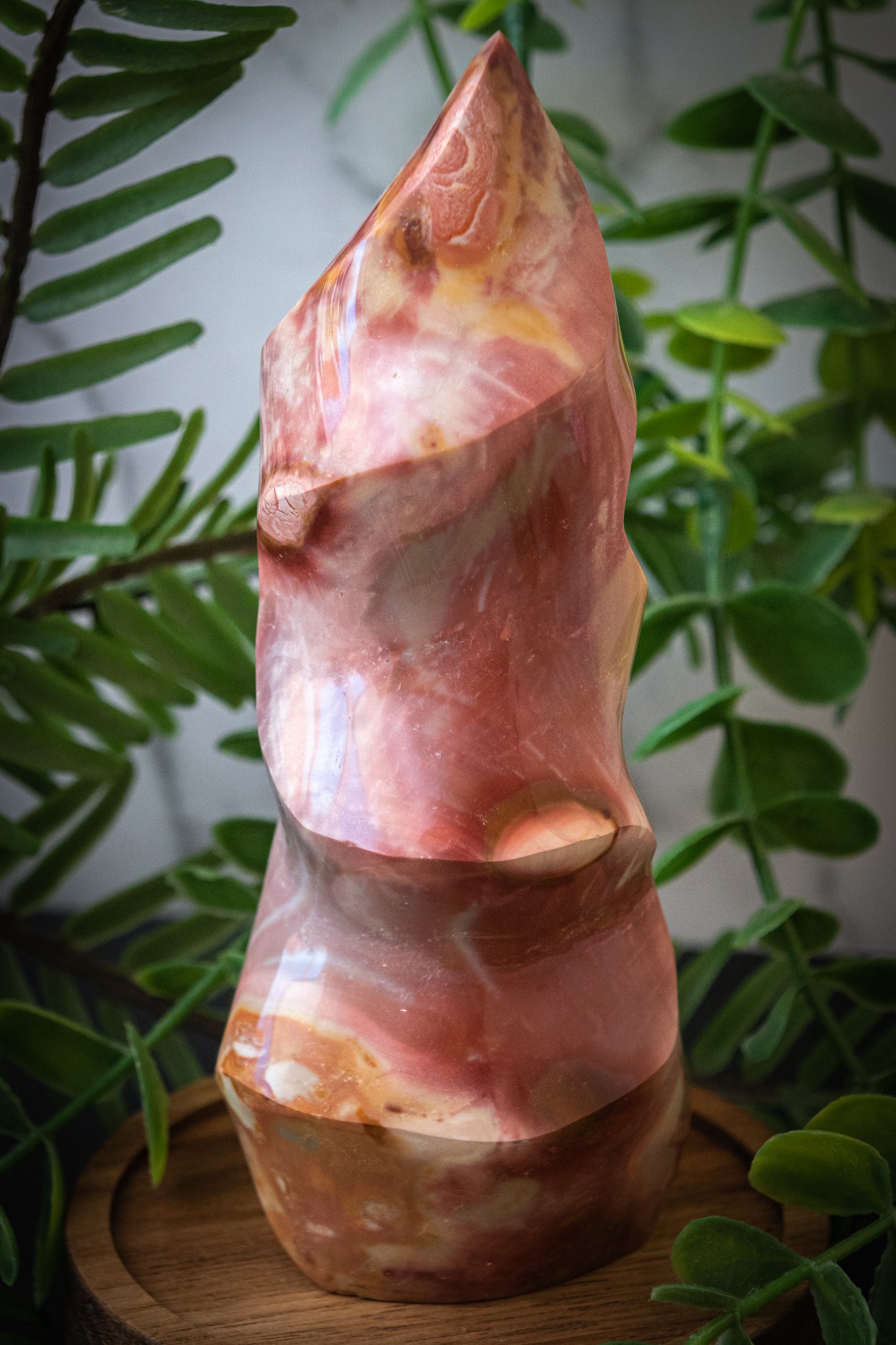Large polychrome Jasper flame carving