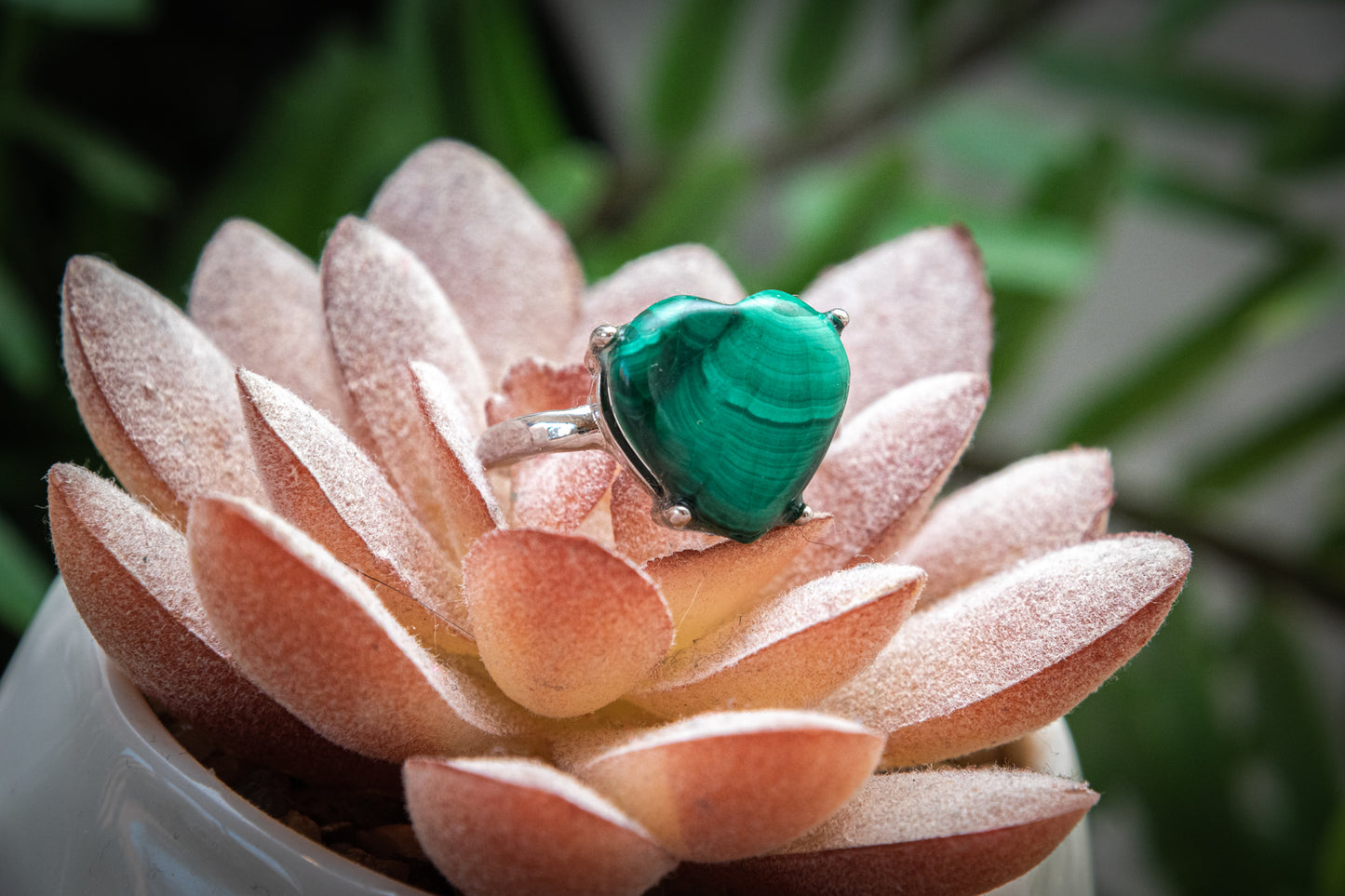 Malachite heart adjustable ring