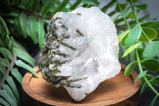 Green tourmaline in rough quartz chunk