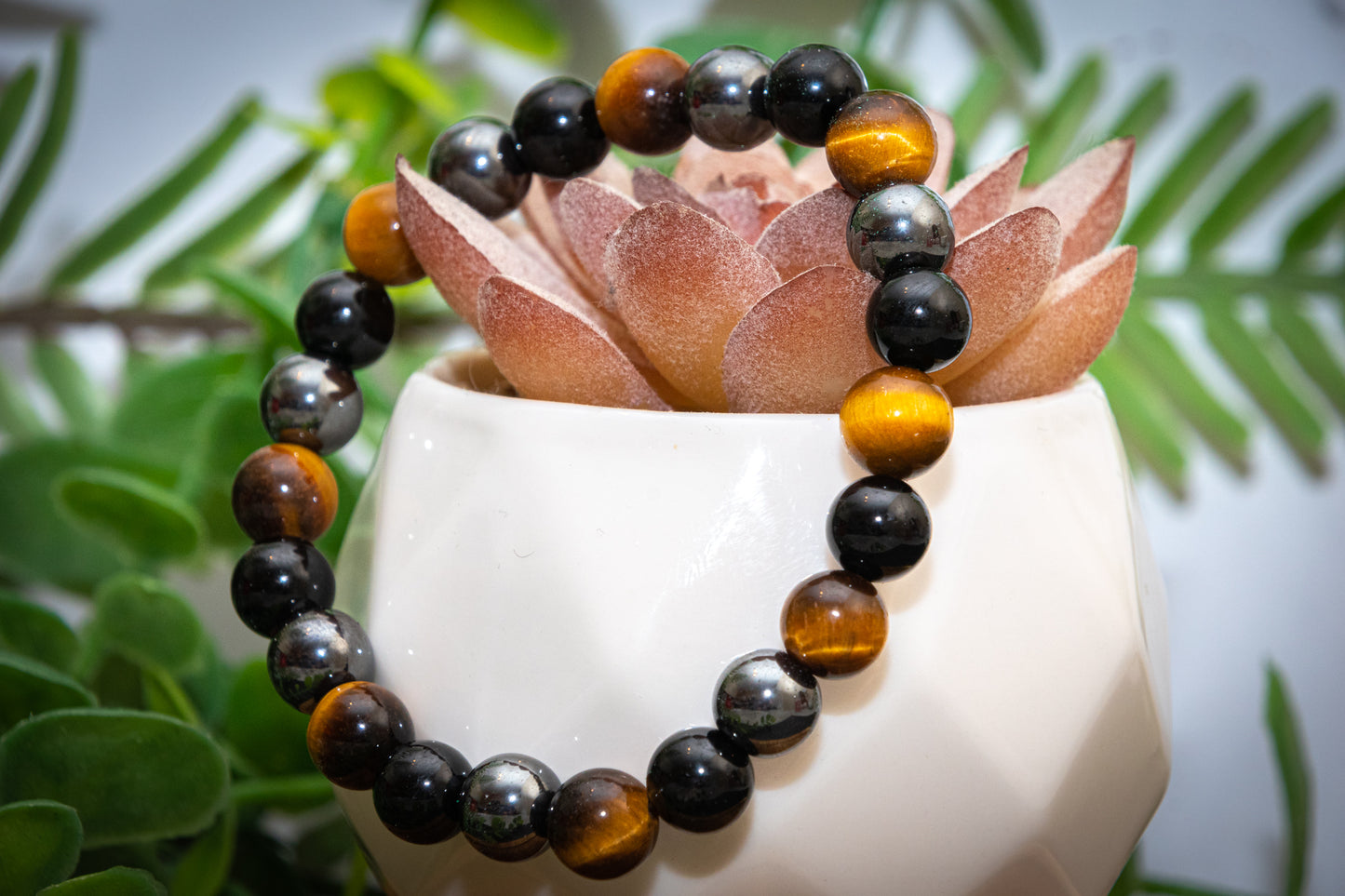 Tigers eye, black tourmaline and hematite mix power bracelet