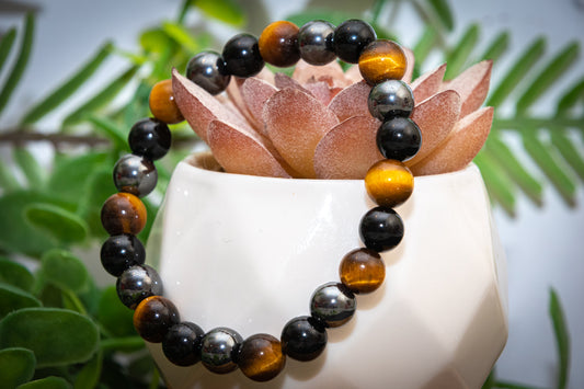 Tigers eye, black tourmaline and hematite mix power bracelet