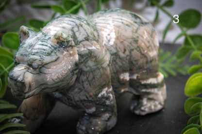Moss agate bear carvings