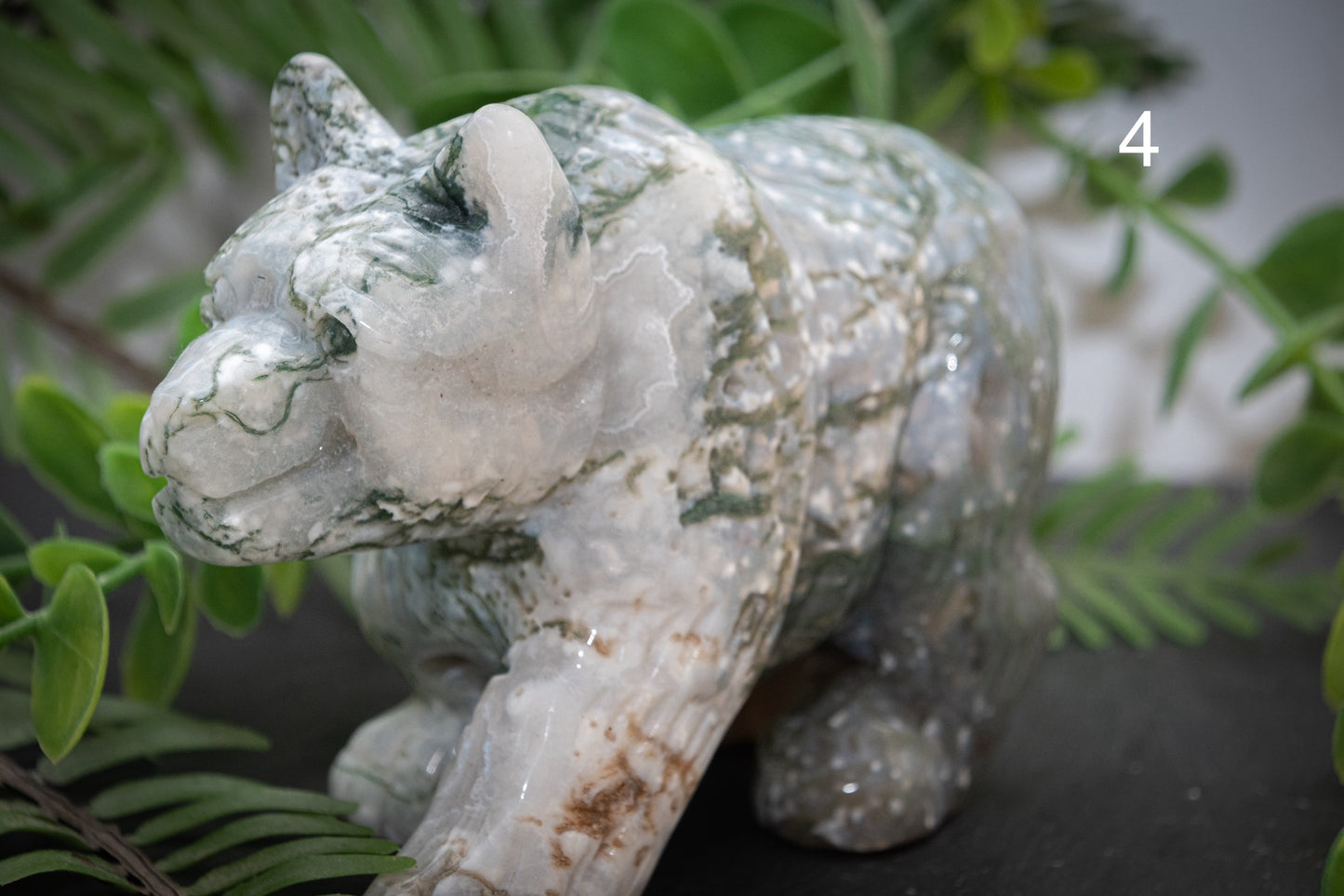 Moss agate bear carvings