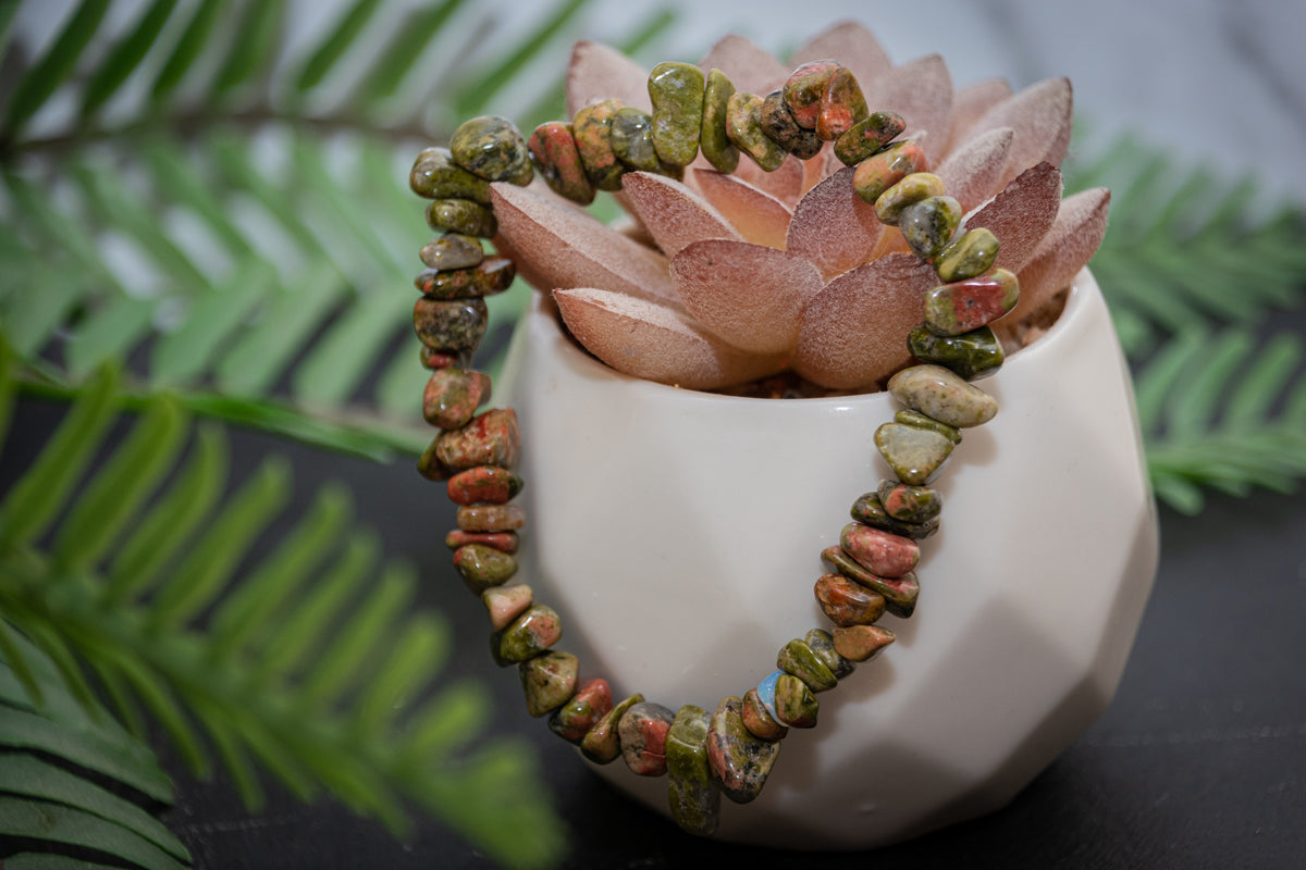 Unakite chip bracelet