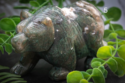 Moss agate bear carvings