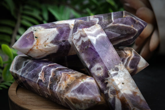 Chevron amethyst double terminated point