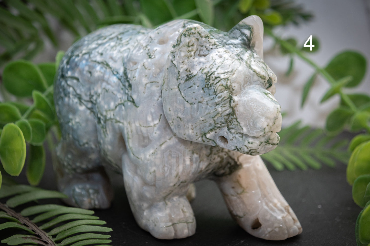 Moss agate bear carvings
