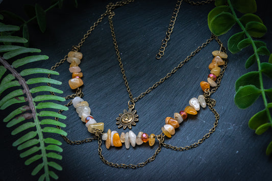Golden glow stackable necklace – sun charm with Citrine & Yellow Aventurine crystals