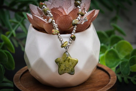 Unakite choker star necklace