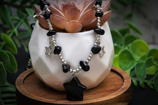 Black obsidian choker necklace