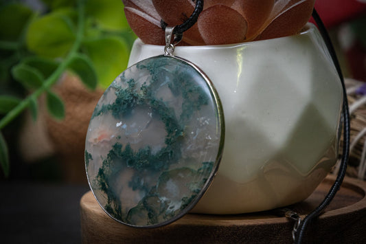 Moss agate large statement necklace
