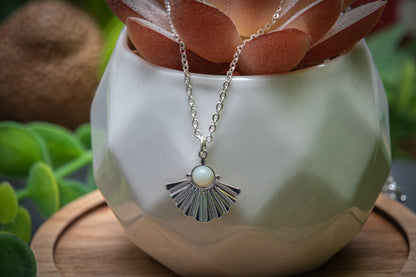 Amazonite silver plated fan necklace