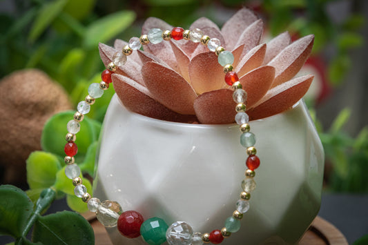 Mood boost faceted bracelet set, Citrine, Carnelian, Green Aventurine and Clear Quartz