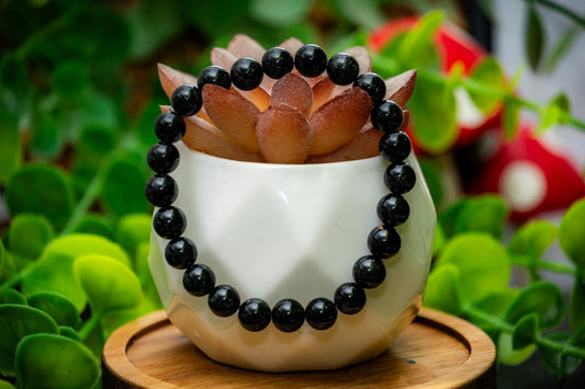 Black rutile quartz 8mm bead power bracelet