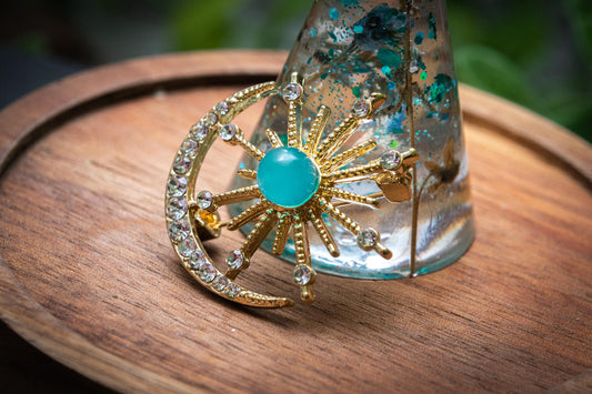 Amazonite moon brooch